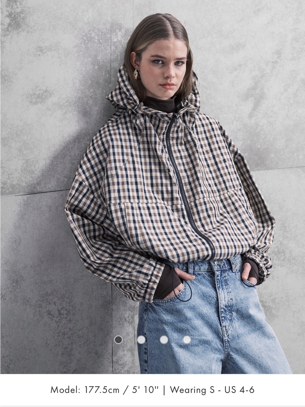 Plaid Hooded High Neck Jacket - Sold Out Size M